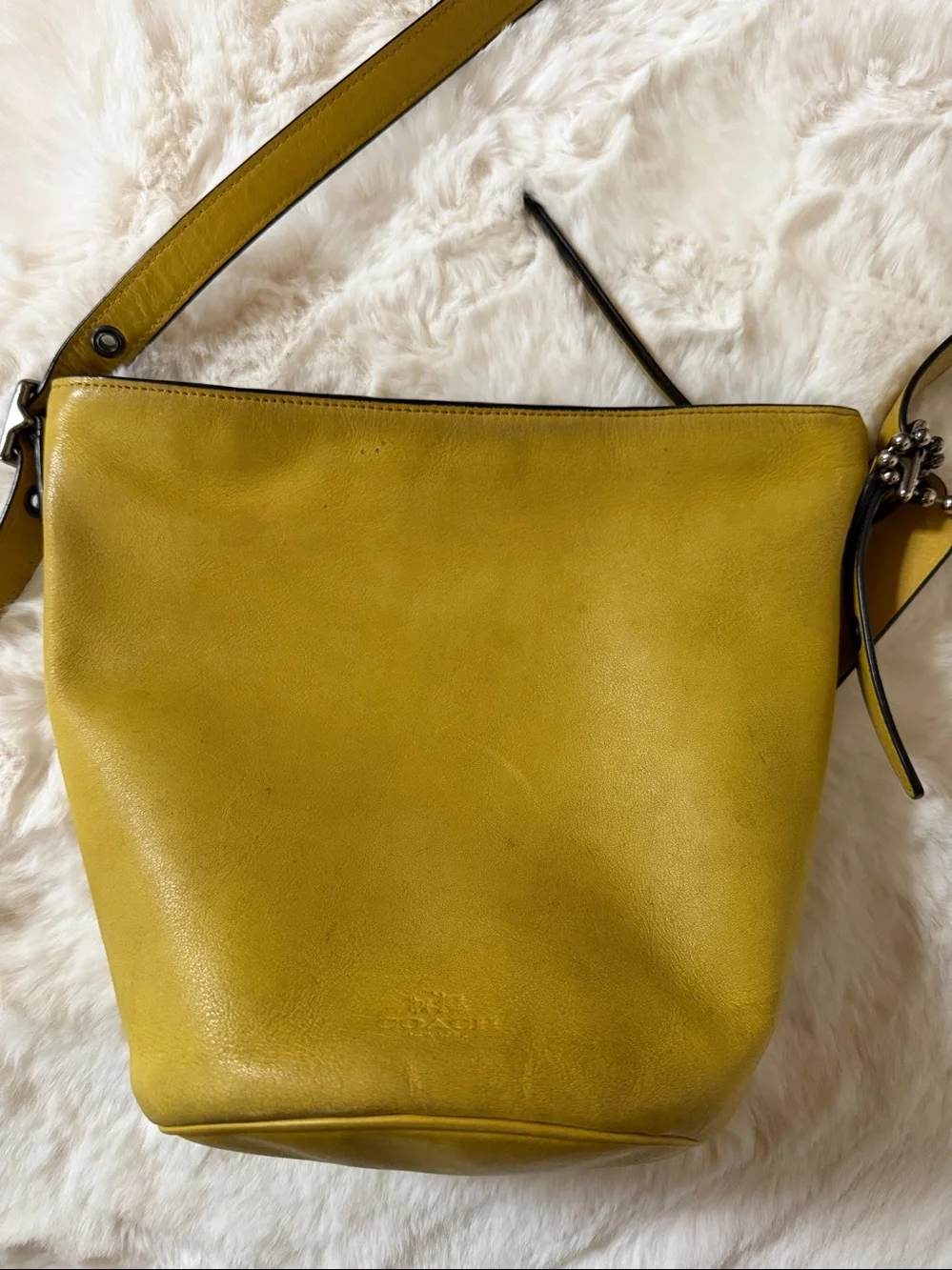 Rare COACH Bleecker Mini Duffle Yellow Leather Crossbody Bucket Bag 32281